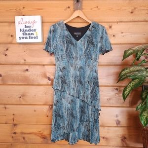 Connected Apparel 💜‎ Tiered Acordian Pleated Dress Stretch Ruffle Petite Sz 4